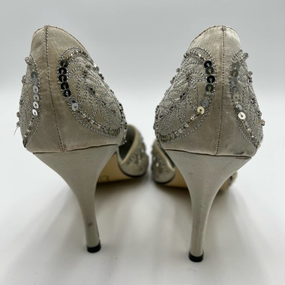 VALENTI FRANCO Heels 9‎ Silver Wedding Shoes Prom Fancy Sequins Beaded Formal - Picture 4 of 11